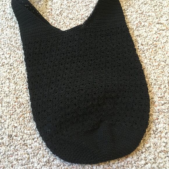 Jackson Crochet Purse Bag Black Strap Snap Closure Boho Minimal Beach Boho - Picture 9 of 14